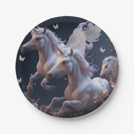 Prato De Papel Flóridos bonitos Unicórnios voando em papel de pôn