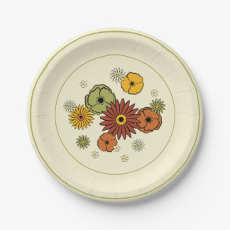 Prato De Papel Flower Cluster Retro Kitschy Paper Plate 7"