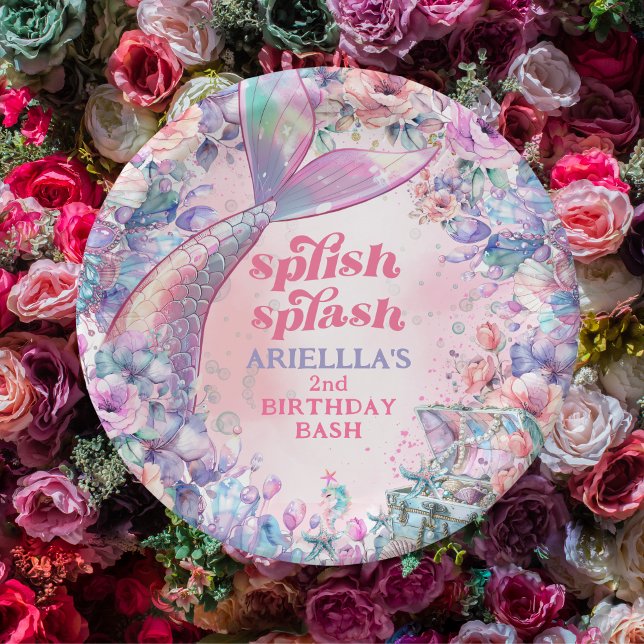 Prato De Papel Flower Glitter Mermaid Tail 2nd Birthday (Criador carregado)