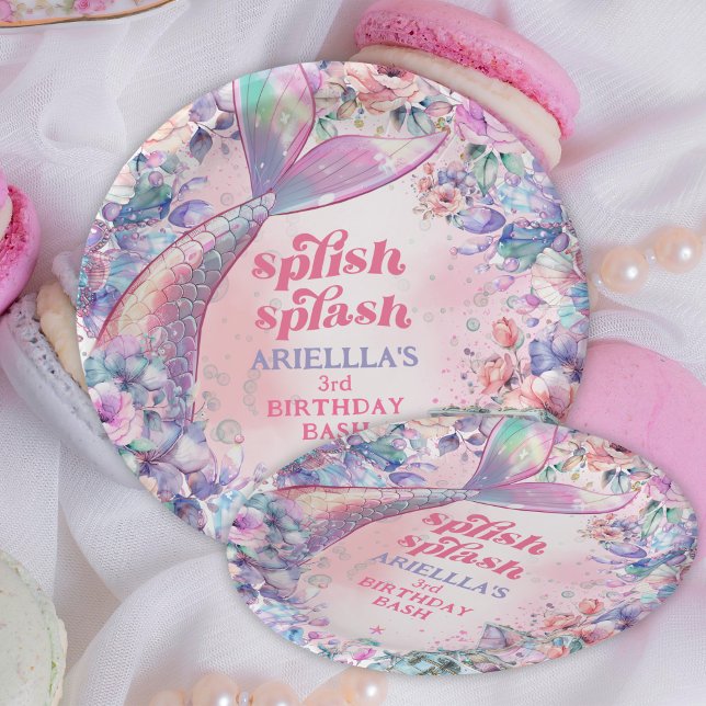 Prato De Papel Flower Glitter Mermaid Tail 3rd Birthday (Criador carregado)