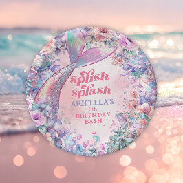 Prato De Papel Flower Glitter Mermaid Tail 6th Birthday