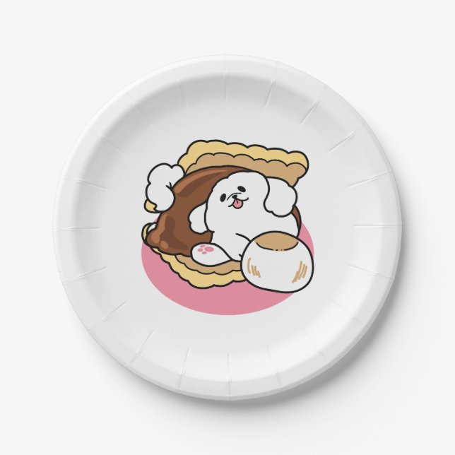 Prato De Papel Fluffier Tha S’more - Cute Dog and Dessert Pun (Frente)