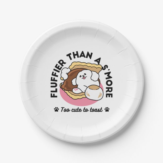 Prato De Papel Fluffier Tha S’more - Cute Dog and Dessert Pun (Frente)
