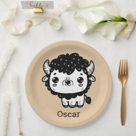 Prato De Papel Fluffy Bison Baby - Kawaii Fazenda Arte Animal