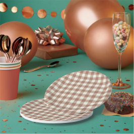 Prato De Papel Fofinho Coelhinhos Gingham - Mocha Mousse.