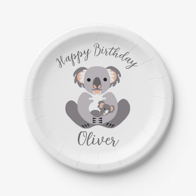 Prato De Papel Fofinho KOALA - Feliz Aniversário - Festa (Frente)
