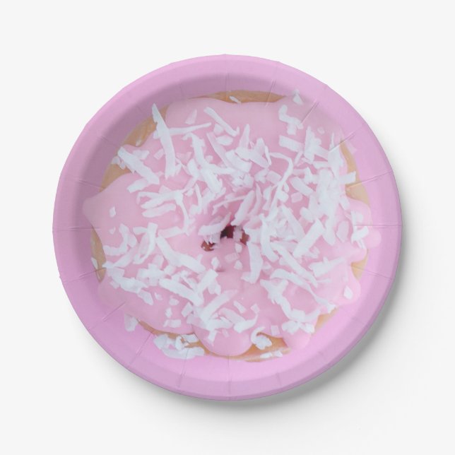 Prato de papel fofo com glacê rosa e confeitos (Frente)