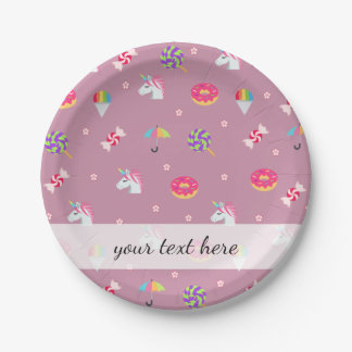 Prato De Papel fofo rosa emoji unicorns candies flores lollipops