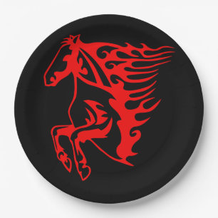 Prato De Papel Fogo Chato Vermelho Bronco Mustang Cavalo Selvagem