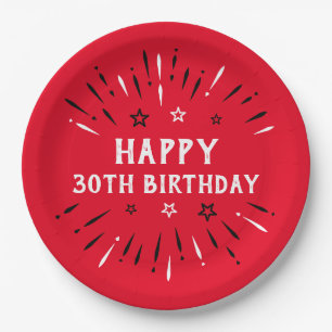 Prato De Papel Fogos de artifício aniversário de 30 anos vermelho