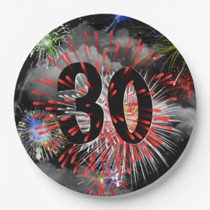 Prato De Papel Fogos De Artifício De aniversário de 30 anos Em