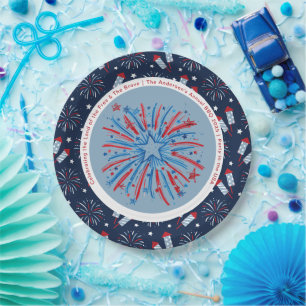 Prato De Papel Fogos de artifício de diversão personalizados Azul