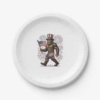 Prato De Papel Fogueira Patriótica de Sasquatch Gravura Vintage D