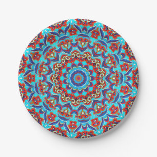 Prato De Papel Folha Azul Folha Floral Mandala Boho
