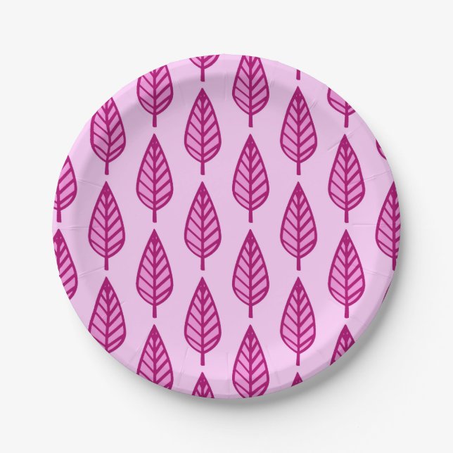 Prato De Papel Folha de faia - rosa e burgundy (Frente)