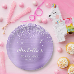 Prato De Papel Folha de Lavanda brilhante Mis XV Años