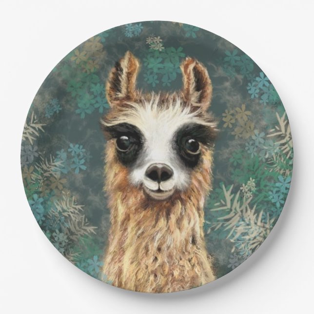 Prato De Papel Folha de Llama curiosa é engraçada (Frente)