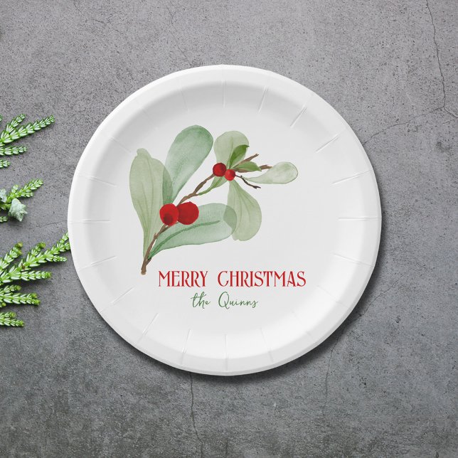 Prato De Papel Folha de Natal Simples e Verde (Simple Greenery Christmas Paper Plates)