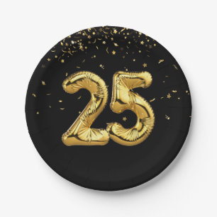 Prato De Papel Folha De Ouro 25 Balões E Placa De Papel Confetti