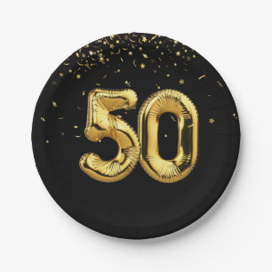 Prato De Papel Folha De Ouro 50 Balões E Placa De Papel Confetti