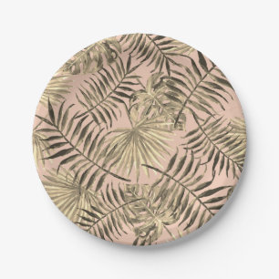 Prato De Papel Folha de palmeira tropical coral rosa dourado mons