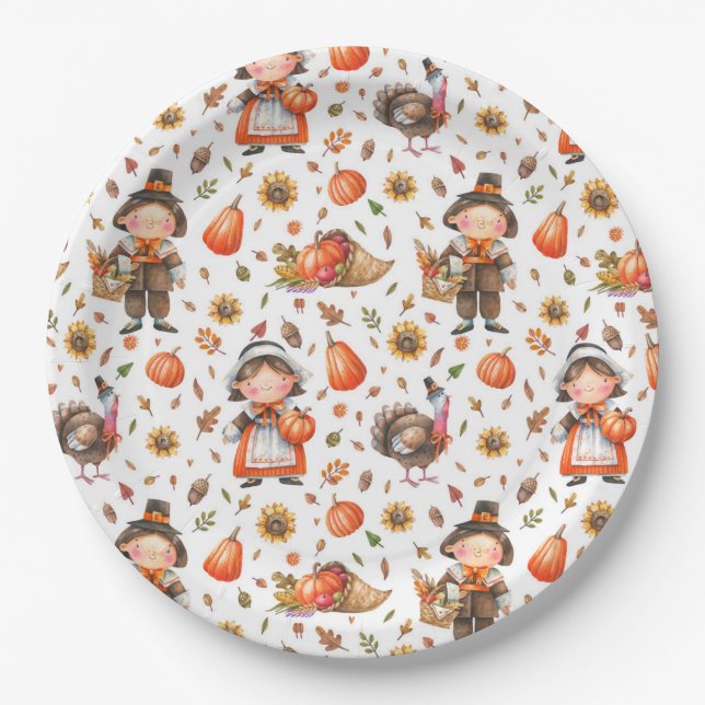 Prato De Papel Folha de Papel de Ação de Graças (Frente)