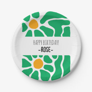 Prato De Papel Folha de Papel de Aniversário com Flor Desenhada à
