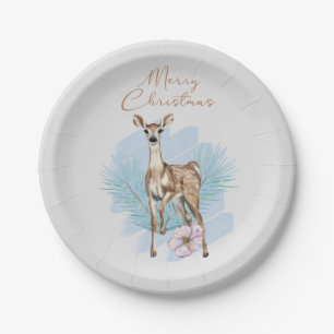 Prato De Papel Folha de papel de veado de aquarela de Natal feliz
