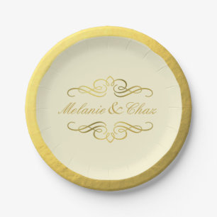 Prato De Papel Folha Dourado do Flourish Glam de Swirly que