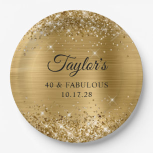 Prato De Papel Folha Ouro Glittery 40 & Fabulosa