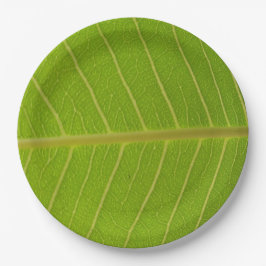Prato De Papel Folha verde natural e linha amarela clara Design d