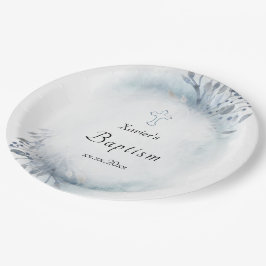 Prato De Papel folhagem azul-aquarela Placa de Papel Baptism