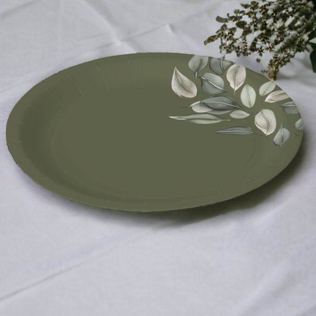 Prato De Papel Folhagem de casamento elegante verde suave (Elegant Wedding Foliage Muted Green Paper Plates from Ricaso)