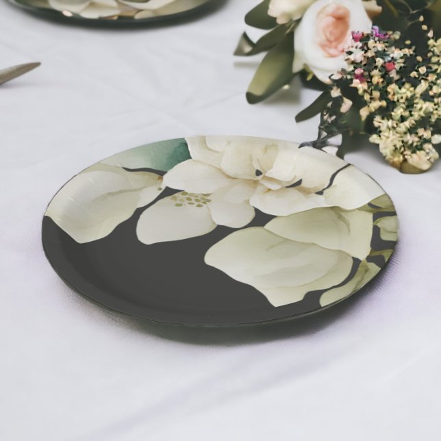 Prato De Papel Folhagem de casamento elegante verde suave (Elegant Wedding Foliage Muted Green and Grey Paper Plates from Ricaso)