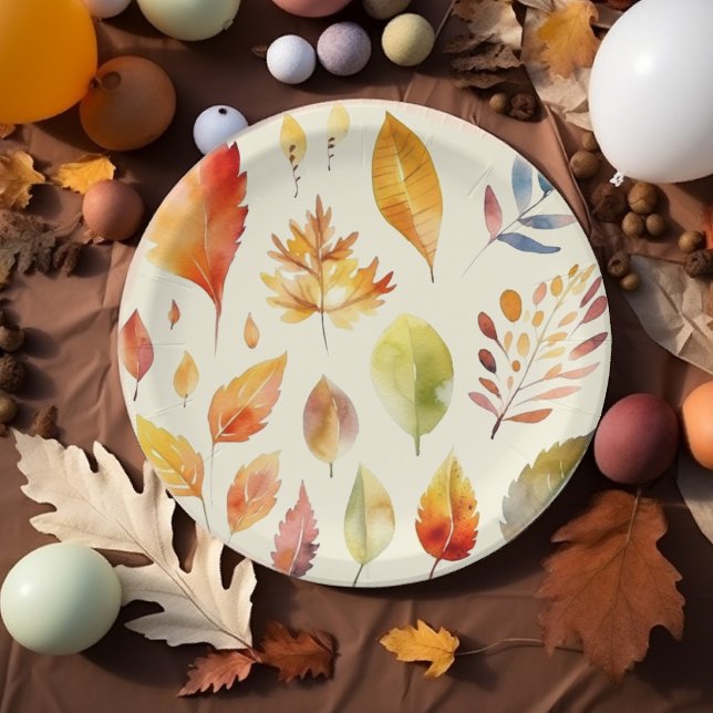 Prato De Papel Folhagem de Quebra de Aquarela (Fall Foliage Paper plates)