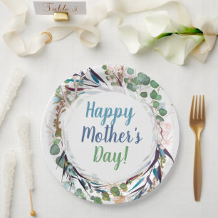 Prato De Papel Folhagem e Herbos do Dia de as mães Feliz