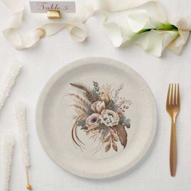 Prato De Papel Folhagem e Penas das Flores Elegantes (Casamento)