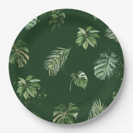 Prato De Papel Folhagem Verde Tropical Watercolor Folha Verde
