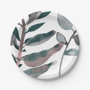 Prato De Papel Folhas Botânicas de Aquarela de Vegetação Rústica