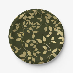 Prato De Papel Folhas Botânicas em Faux Foil Verde e Dourado para