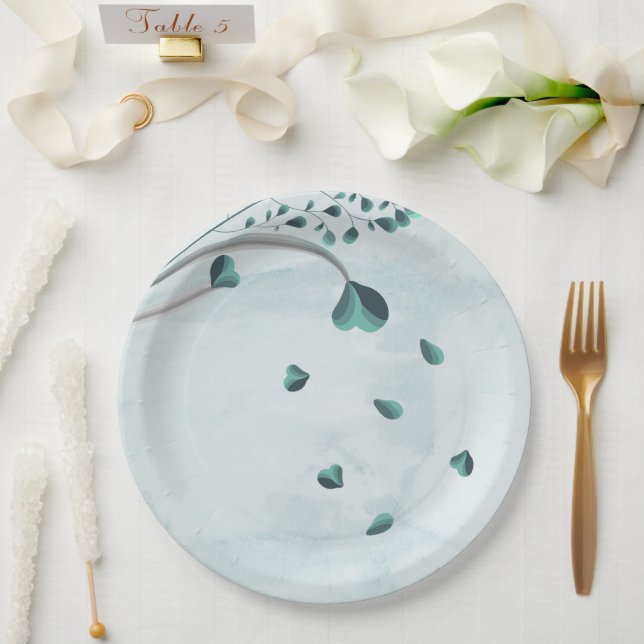 Prato De Papel folhas caindo azul turquesa botânico (Casamento)