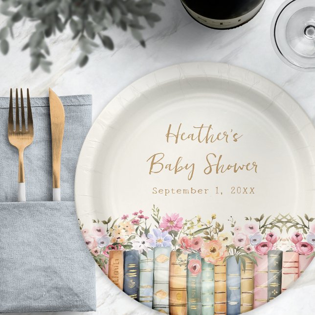 Prato De Papel Folhas de Chá de fraldas de Livros (Watercolor Wildflower Books Baby Shower Paper Plates by Painted Paperie
)
