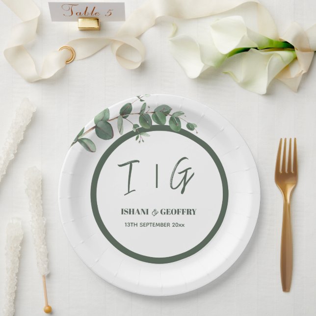 Prato De Papel Folhas de Eucalipto Verde Casamento (Casamento)
