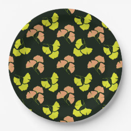 Prato De Papel Folhas de Ginko Pastel-Neon em Fundo Preto