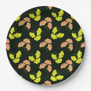 Prato De Papel Folhas de Ginko Pastel-Neon em Fundo Preto
