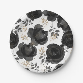 Prato De Papel Folhas de Glam Floral Ouro Negro Casamento