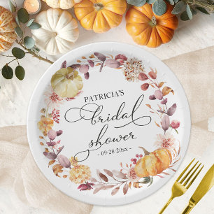 Prato De Papel Folhas de Outono Floral Abóbora Chuveiro de Noiva