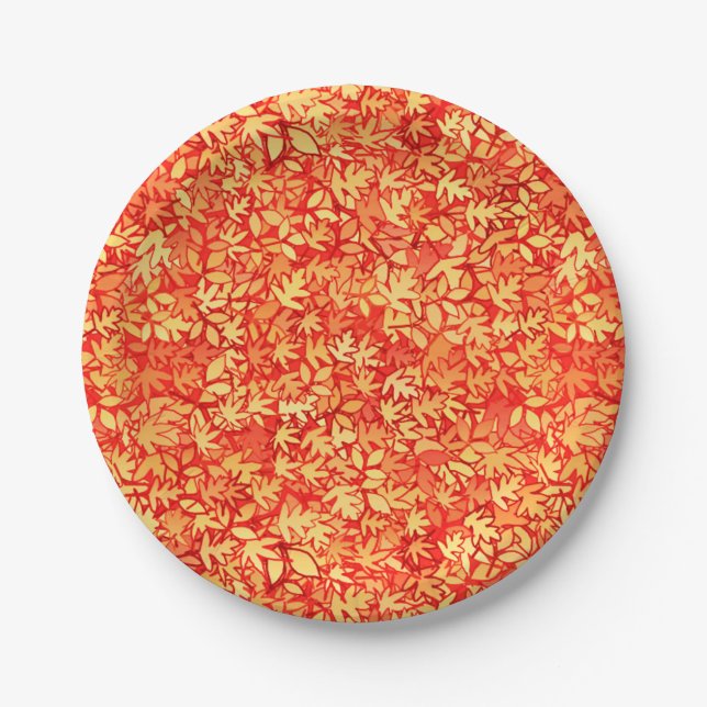 Prato De Papel Folhas de outono, laranja e dourado (Frente)