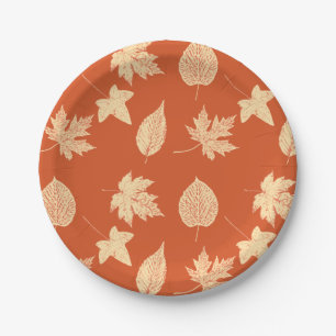 Prato De Papel Folhas de outono - laranja-mandarina