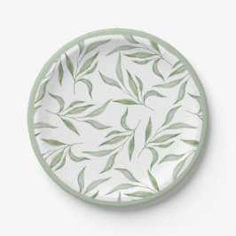 Prato De Papel Folhas de padrão botânico em aquarela verde elegan